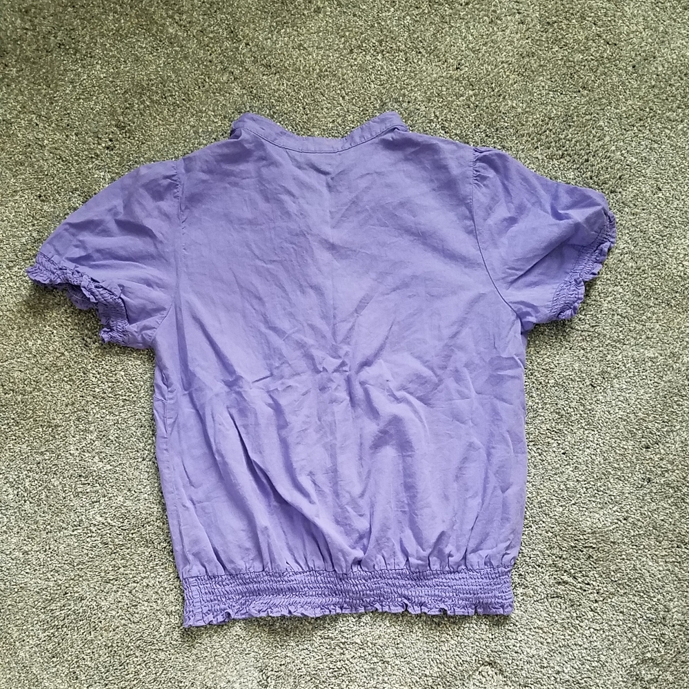 a.n.a Purple Ruffle Button Front Elastic Waist Top - Picture 6 of 7